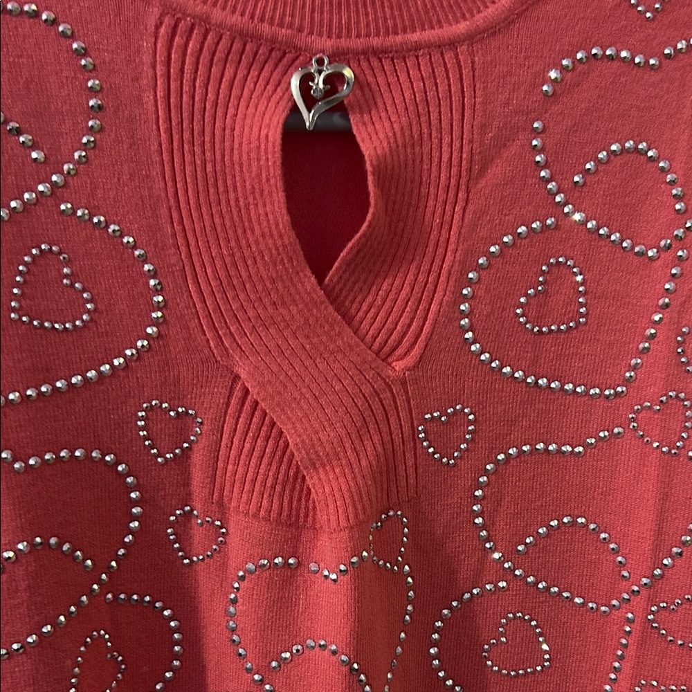Chic Coral Heart Embellished Sweater